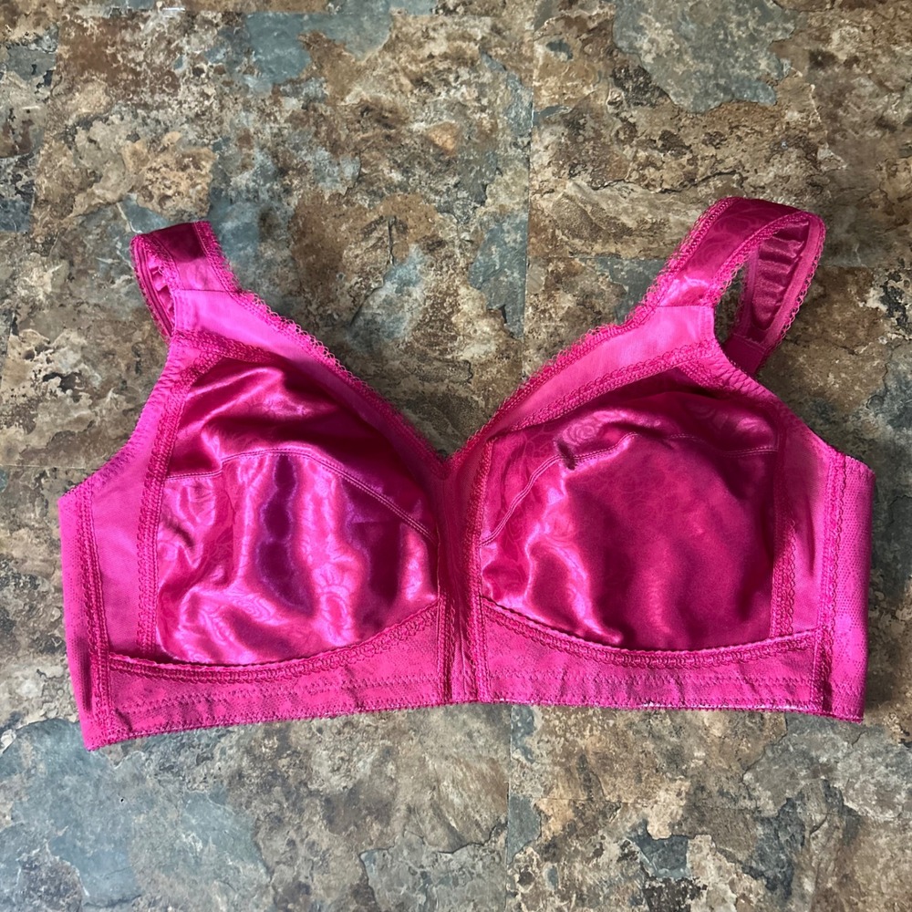Playtex Wireless Unlined Bra Womens Size 42C Pink Floral Unpadded Back Closure